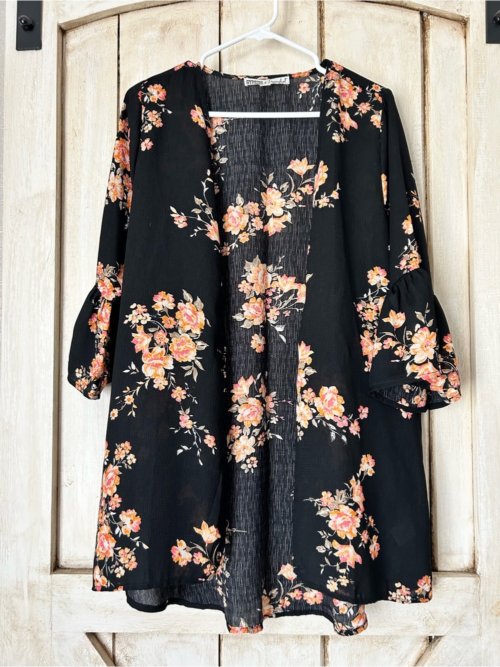 Gypsies & Moondust Black Floral Open Kimono